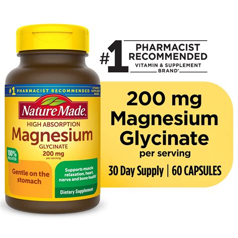 Nature Made Magnesium Glycinate 200 mg per serving Capsules, Dietary ...