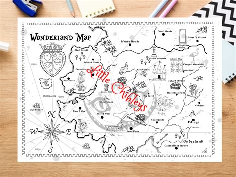 Map of Wonderland Colouring Page Instant Download. Alice in Wonderland ...