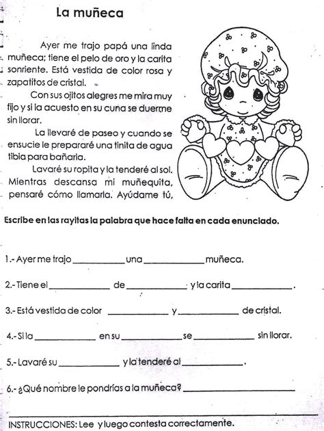 Fichas Infantiles: Ficha de comprensión lectora para niños