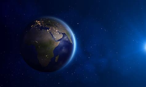 Premium Vector | Night lighting earth globe map 3d view from space