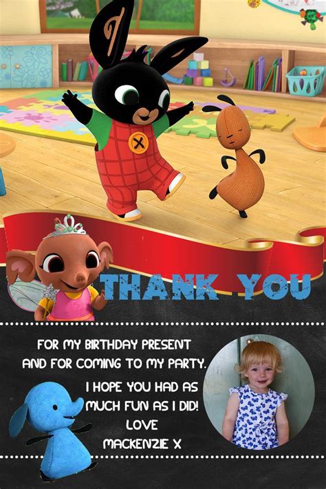 Personalised Photo Bing Bunny Sula Birthday Party Thank You Cards inc ...