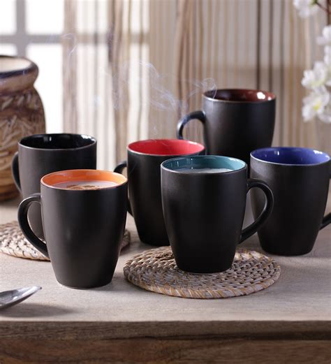 Buy Classic 250ml Black Ceramic (Set of 6) Coffee Mug Online - Coffee ...