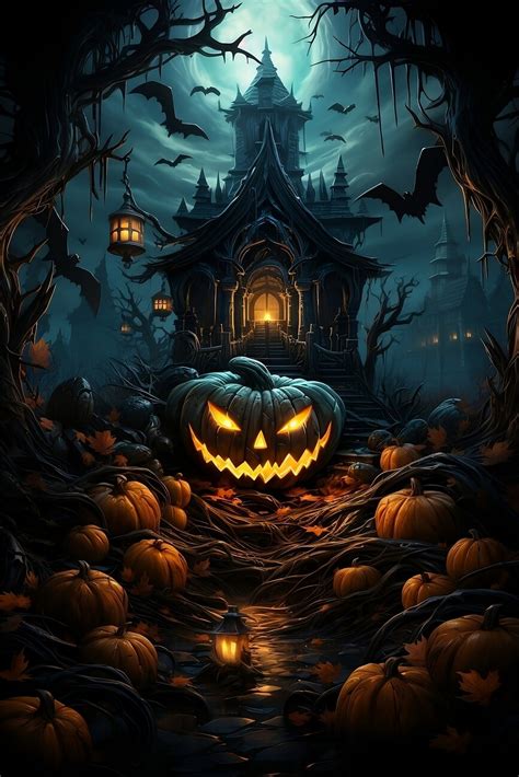 Wall Art Print | Halloween, Haunted House, Scary Pumpkin | UKposters