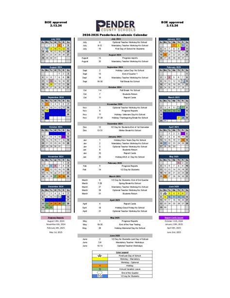 Pender County Schools Calendar 2024-2025 in PDF