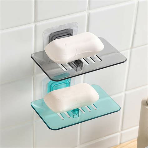 Wall mounted soap dish drain soap holder storage rack bathroom plate ...