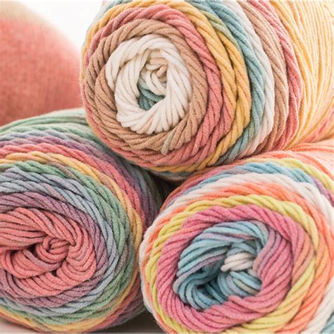 100g Rainbow Color Hand woven Cotton Yarn Soft Crochet Thick Yarn For ...