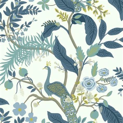 Blue and White Floral Peacock Wallpaper - Etsy