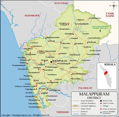 Malappuram District Map, Malappuram Map, Kerala, India