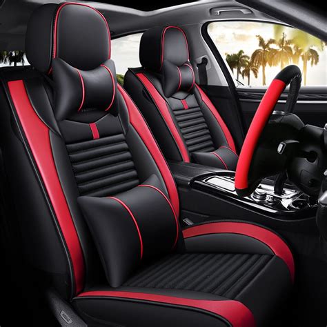 Car 5 Seat Covers PU Leather Auto Seat Covers of Headrests Split Rear ...