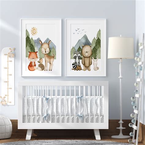 Woodland Animals Nursery Wall Art Set of 2 PRINTABLE Art - Etsy