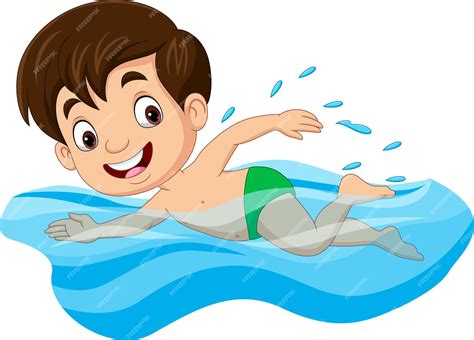 Premium Vector | Cartoon little boy swimmer in the swimming pool