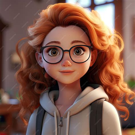 Premium Photo | Cute disney pixar style illustration of a girl with glasses