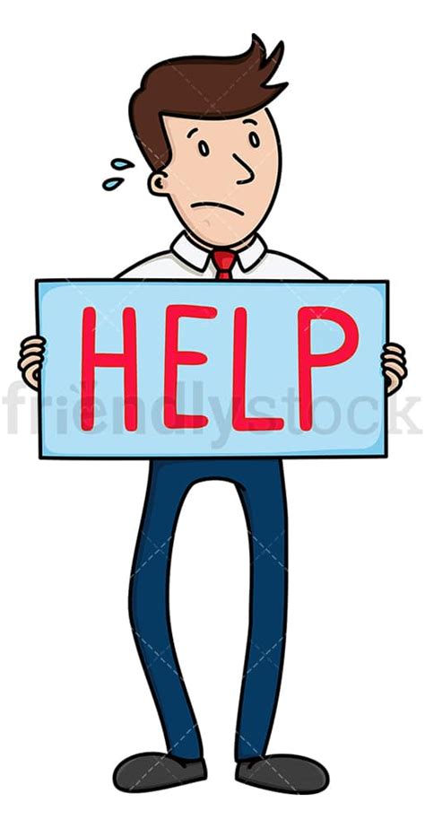 Sweating Businessman Holding Help Sign Cartoon Vector Clipart ...