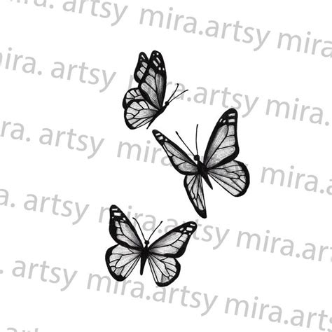 Three Butterflies Flying Drawing Scan DIGITAL DOWNLOAD for Tattoo ...