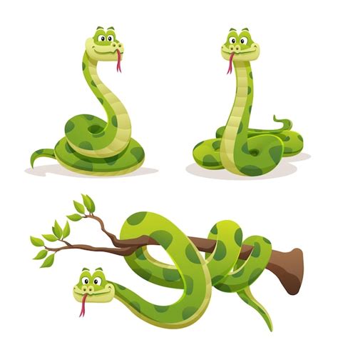 Premium Vector | Set of snake in various poses cartoon illustration