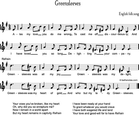 Greensleeves - Beth's Notes