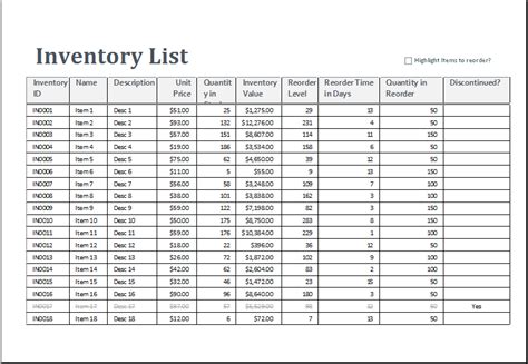 Excel Inventory Sheet Template | Word & Excel Templates