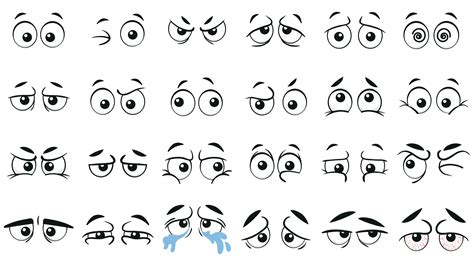 Funny cartoon eyes. Human eye, angry and happy facial eyes expressions ...