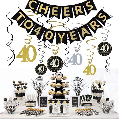 Buy JeVenis Cheers to 40 Years Banner, 40th Birthday Party Decorations ...