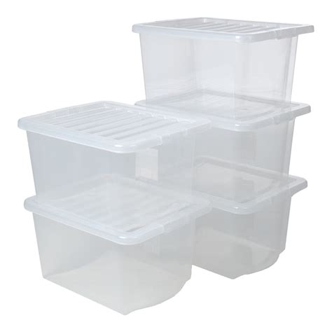 Buy Pack of 5 30 Litre Crystal Plastic Storage Boxes with Lids