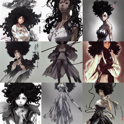 original anime waifu character design afro samurai. | Stable Diffusion