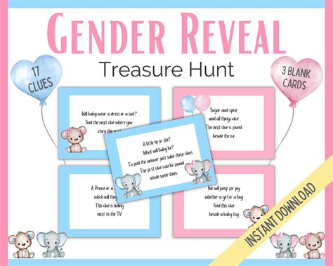 Gender Reveal Treasure Hunt Clues Gender Reveal Scavenger - Etsy