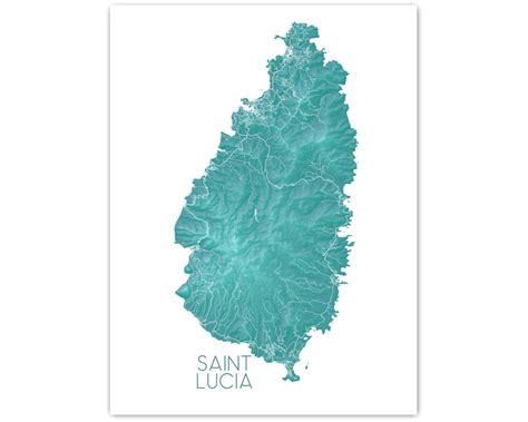 Saint Lucia Map Print Poster, Turquoise Topographic St Lucia Island ...