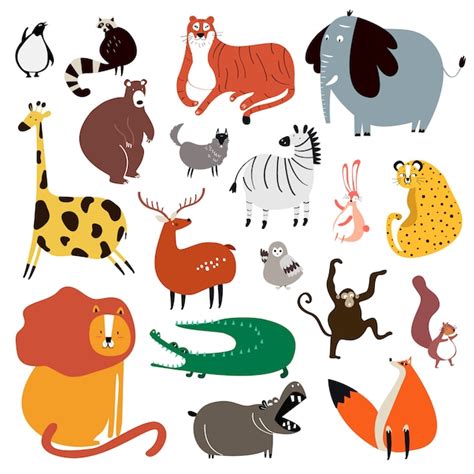 Free Vector | Collection of cute wild animals in cartoon style vector