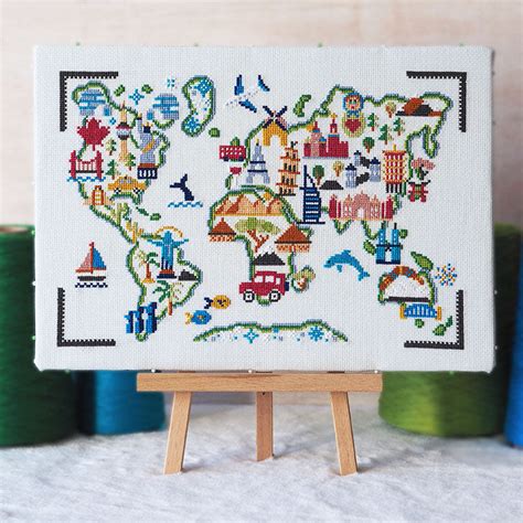 World Map Cross Stitch - Adventure Awaits | Caterpillar Cross Stitch