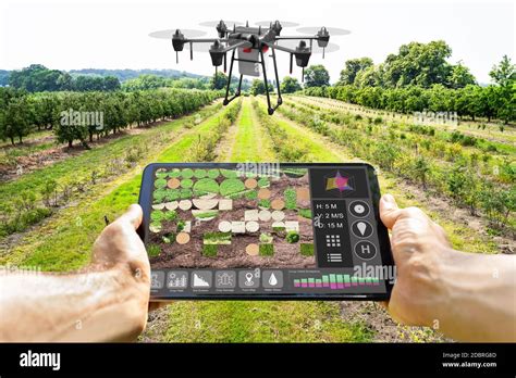 Modern Smart Farming Agriculture Technology At Farm Or Field Stock ...