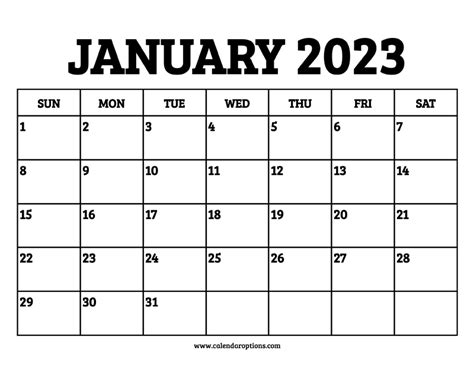 January 2023 Calendar Printable – Calendar Options