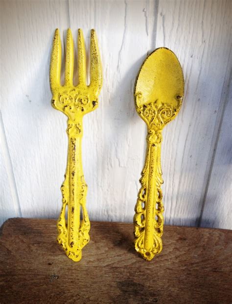 BOLD Sunny Canary Yellow KITCHEN Wall Decor // Ornate Fork and - Etsy