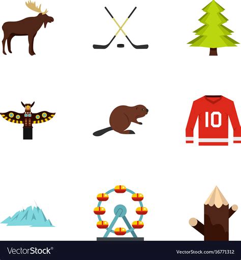 Canadian symbols icon set flat style Royalty Free Vector