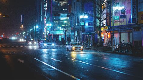 Picture Japan datsun Rain Street Night Cities night time | Night ...