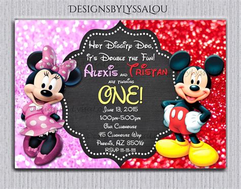 Joint Mickey And Minnie Birthday Invitations