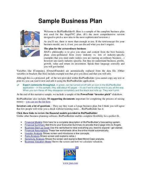 Sample Business Plan - Free Printable Documents