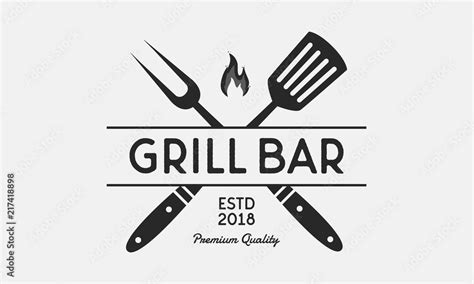 Grill Bar restaurant logo. Grill fork and Spatula. Vintage BBQ emblem ...