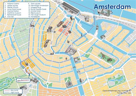 Amsterdam canal boat route map - Map of Amsterdam canal boat route ...