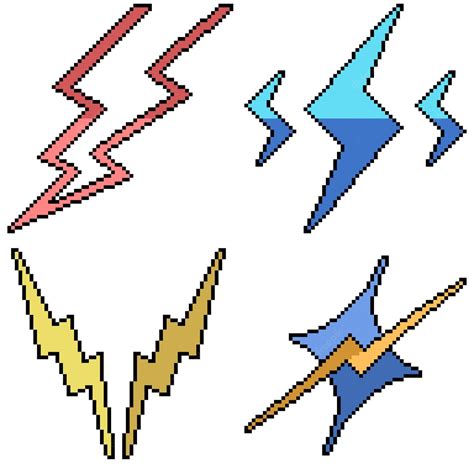 Premium Vector | Set of pixel art isolated lightning symbol