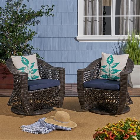 Zayn Outdoor Swivel Wicker Chairs with Cushions, Set of 2, Multi Brown ...