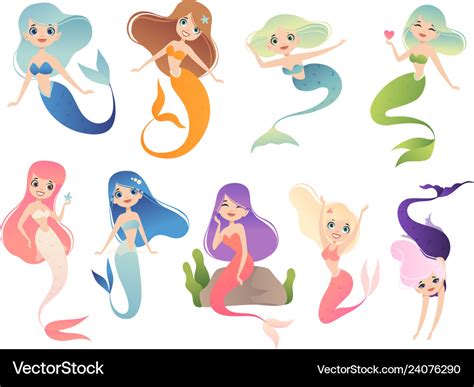 Mermaid characters teen swimming mystical Vector Image