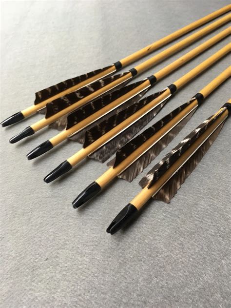 6 pk Archery Wood Grained wooden Arrows Removable Eagle feather shield ...