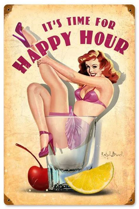 Happy Hour Vintage Metal Sign 12 x 18 Inches