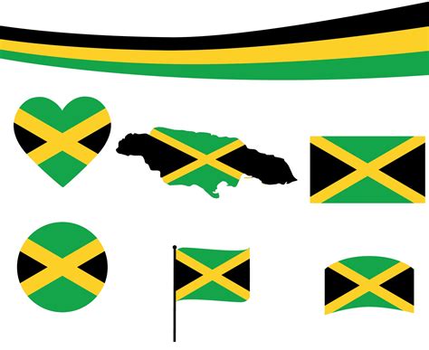 Jamaica Flag Map Ribbon And Heart Icons Vector Illustration Abstract ...