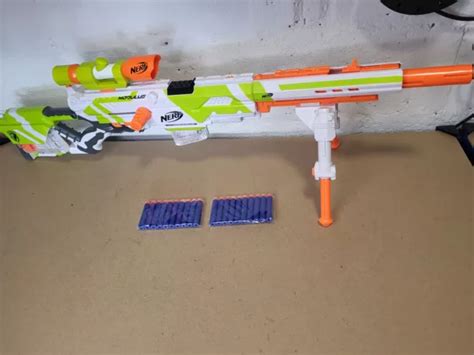 NERF MODULUS WHITE Longstrike Sniper Rifle Bundle RARE 3x Mags Scope ...