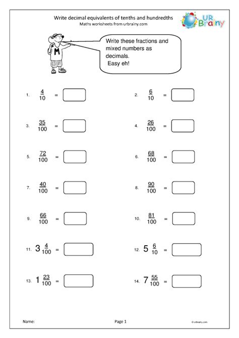 Write decimal equivalents of tenths and hundredths - Fraction and ...