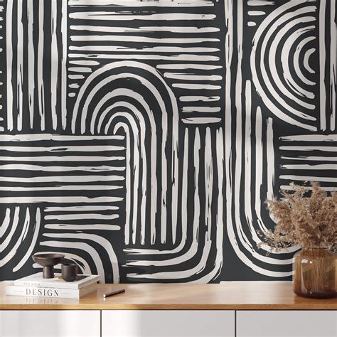 Black and White Abstract Wallpaper, Modern Wallpaper, Geometric Stripes ...