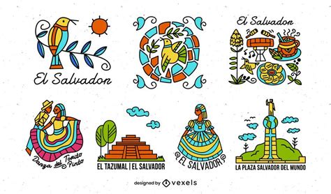 El Salvador Colorful Illustrated Elements Pack - Vector Download