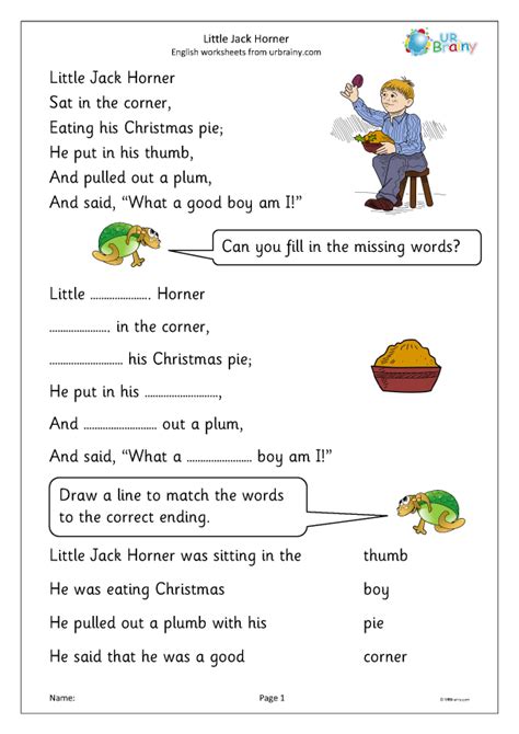 Little Jack Horner activities - Nursery Rhymes by URBrainy.com