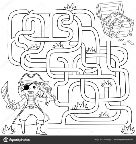 Help pirate find path to treasure chest . Labyrinth. Maze game for kids ...